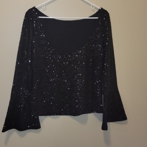 BB Dakota Black Bell Sleeve Sequin Top - Picture 7 of 12